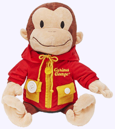 16 in. Curious George Learn to Dress Functions: tie, snap, ziip, and button