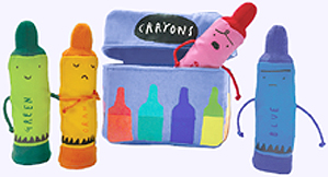 Four 5 in. Crayon Finger Puppets in a sturdy fabric box.