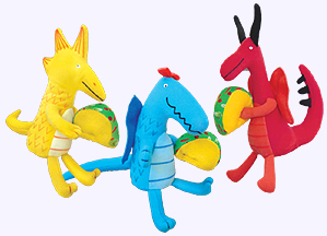 Three 5 in. Mini Dragons Love Tacos in a set.