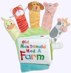Velour covered Board Book with Old Macdonald Finger Puppets